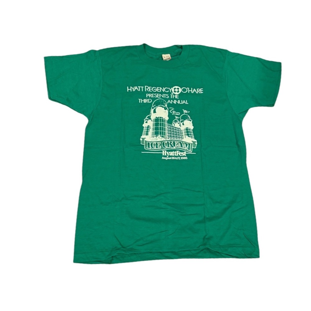 Vtg 1985 Hyatt Regency O'Hare Ice Cream HyattFest T-Shirt Green Screen Stars L